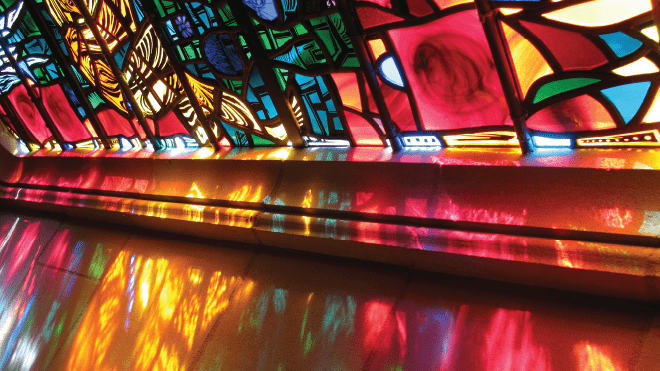 Stained glass with light pouring through