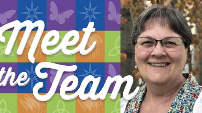 Susan Lukey on a colourful background