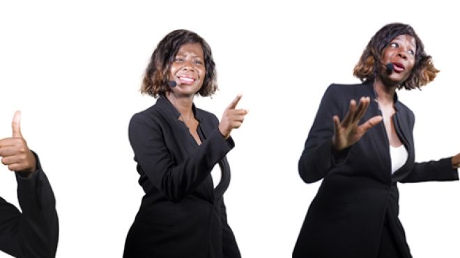Woman in four different poses telling a story
