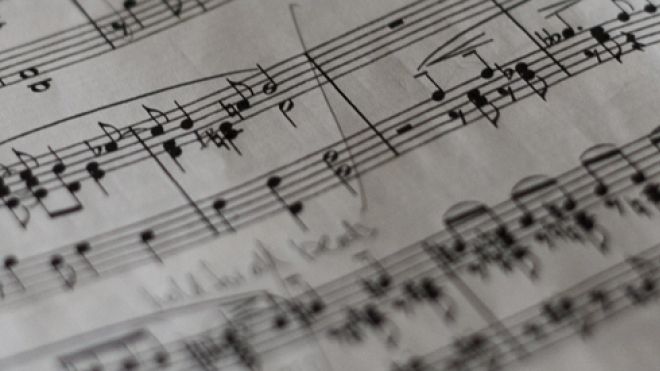 close-up of sheet music