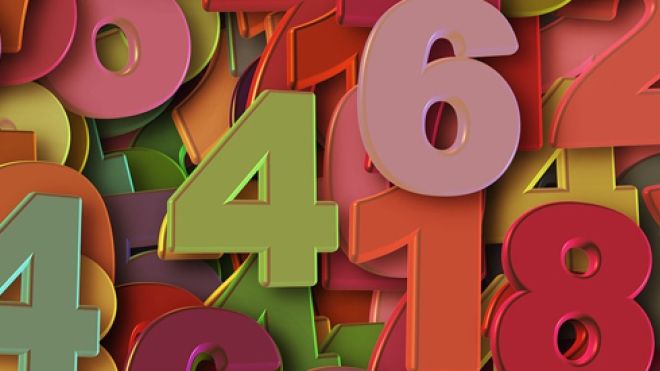 pink and green numbers overlappind in a pile