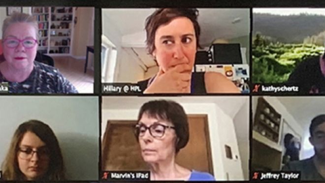 Screenshot of an online video meeting with various participants