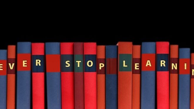 books with phrase never stop learning on them