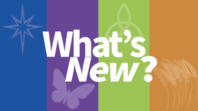 What's New banner with colourful background