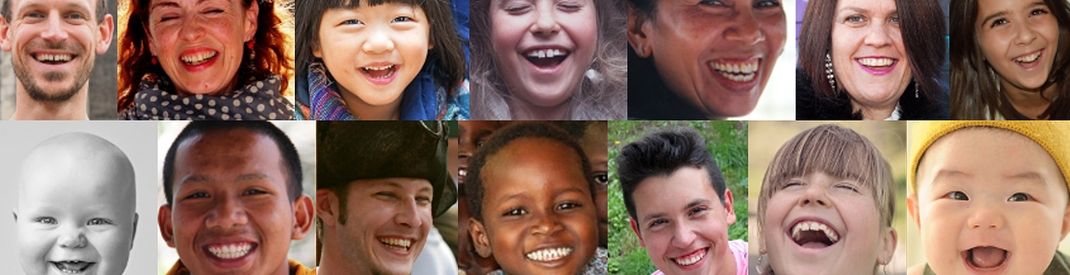 Call to Worship Holy Humour Sunday two rows of laughing faces of various ages and races