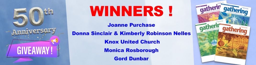 Gathering 50th Anniversary winners colourful celebratory banner announcing contest winners