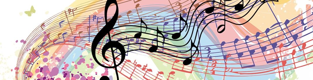 multicoloured pastel illustraton of wavy music scores