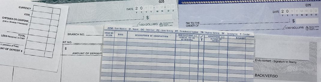 checkbook and a variety of checks