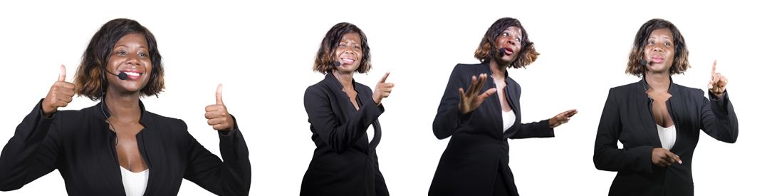 Tell Us a Story Woman in four different poses telling a story