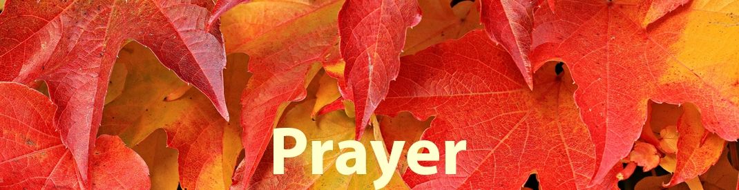 closeup of red leaves in fall with the word Prayer