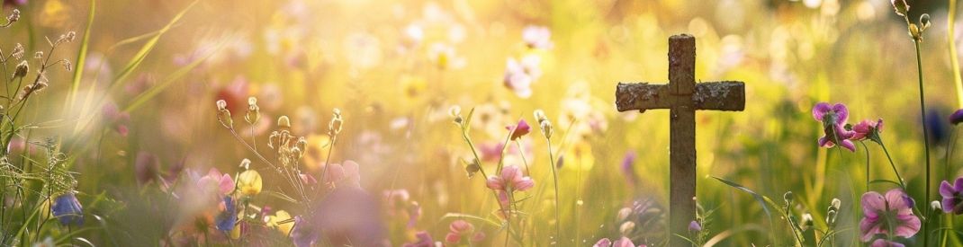 small cross in a field of sunlit wildflowers small cross in a field of sunlit wildflowers
