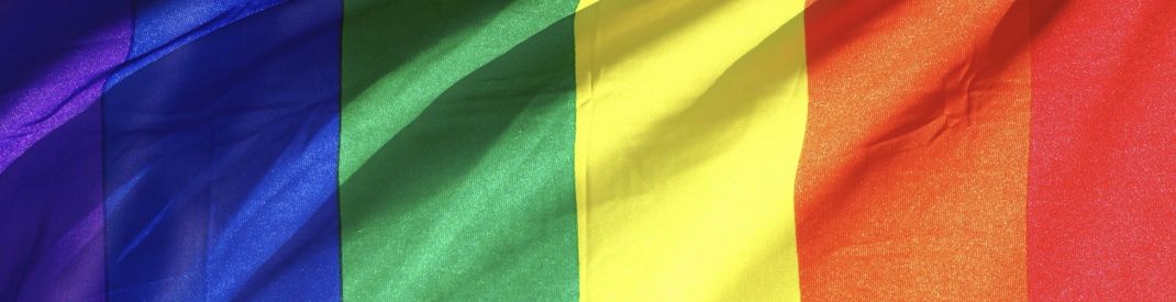 Section of a rainbow flag showing all the colours