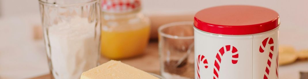 Christmas tin with baking supplies